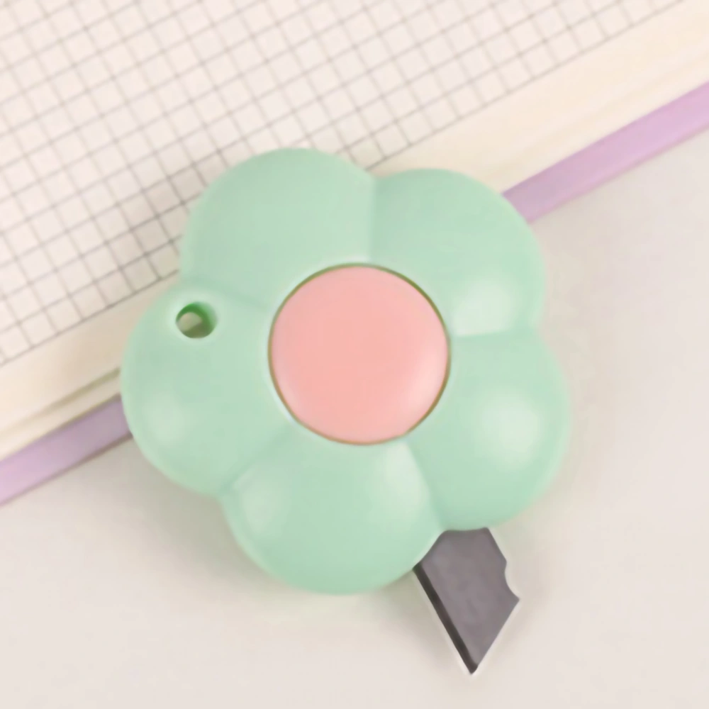 Cute Box Cutter Small Portable Multifunctional Cute Color Flower Box Cutter with Hanging Hole Green Flower