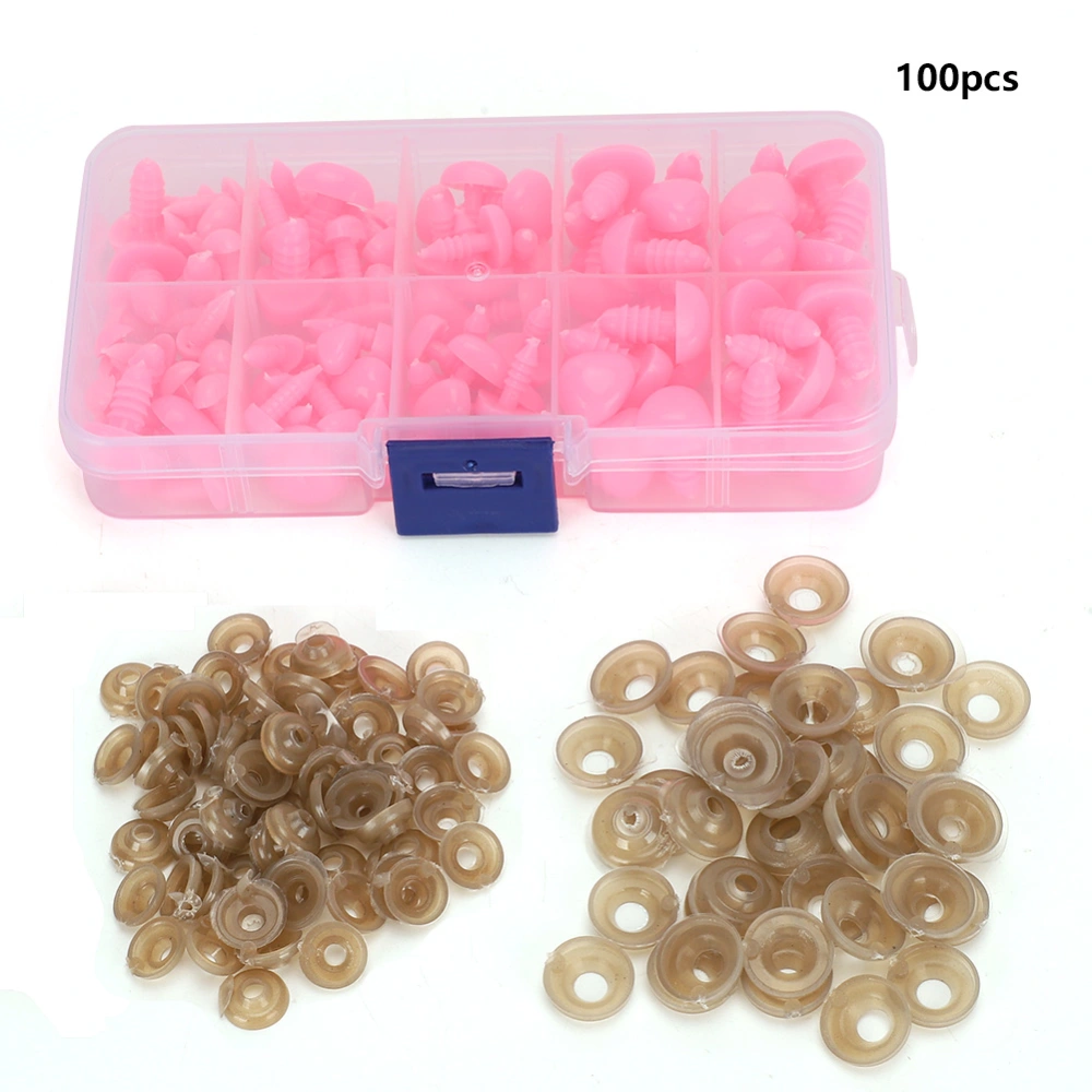 100PCs DIY Doll Nose Black Bean shape Screw Hand Made Craft Educational Toy Accessories Crafts(Pink )