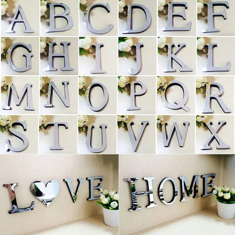 3D Mirror Alphabets Wall Decal, Creative Modern Self-Adhesive Mural Sticker