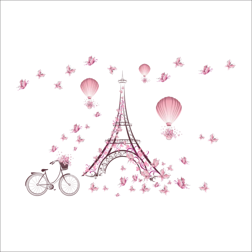 Romantic Eiffel Tower Butterflies Wall Sticker for Home Decoration