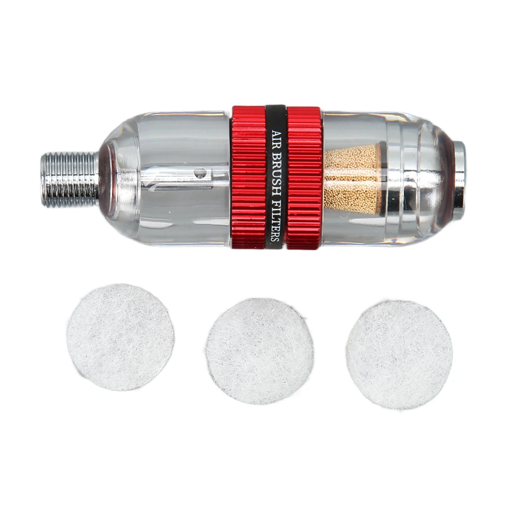 Water Oil Separator with 3 Filter Cotton Easy to Install Airbrush Filter Replacement for Spray Gun Red