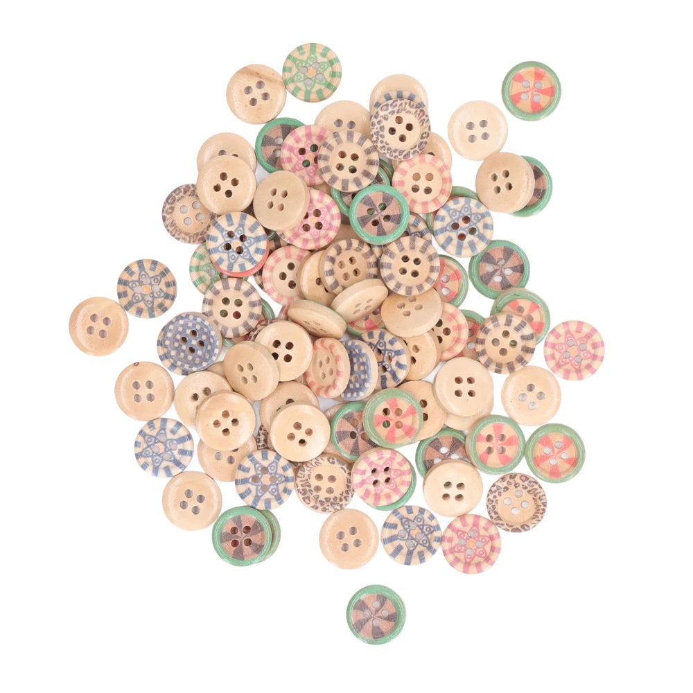 100Pcs Wooden Flower Buttons Vintage Design Colored Cute Appearance Painted Wooden Flower Buttons for DIY Crafts Decoration