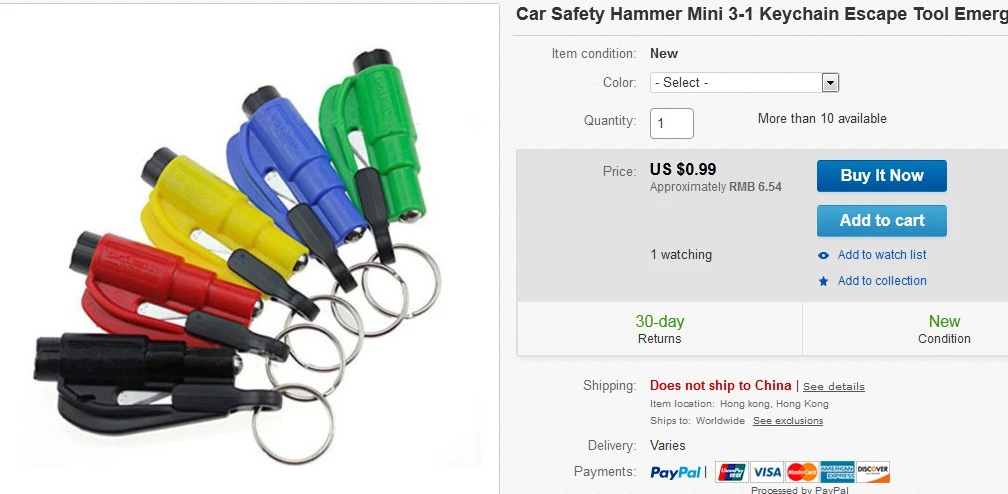 Safety Car Escape Tool Key Chain, Portable Mini Safety Hammer Keychain