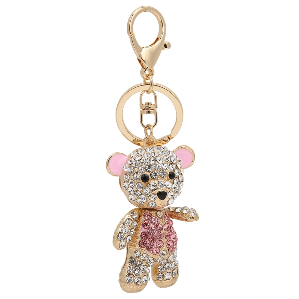 Lovely Bear Key Ring Pink Rhinestone Decorative Environmental Friendly Electroplated Key Chain