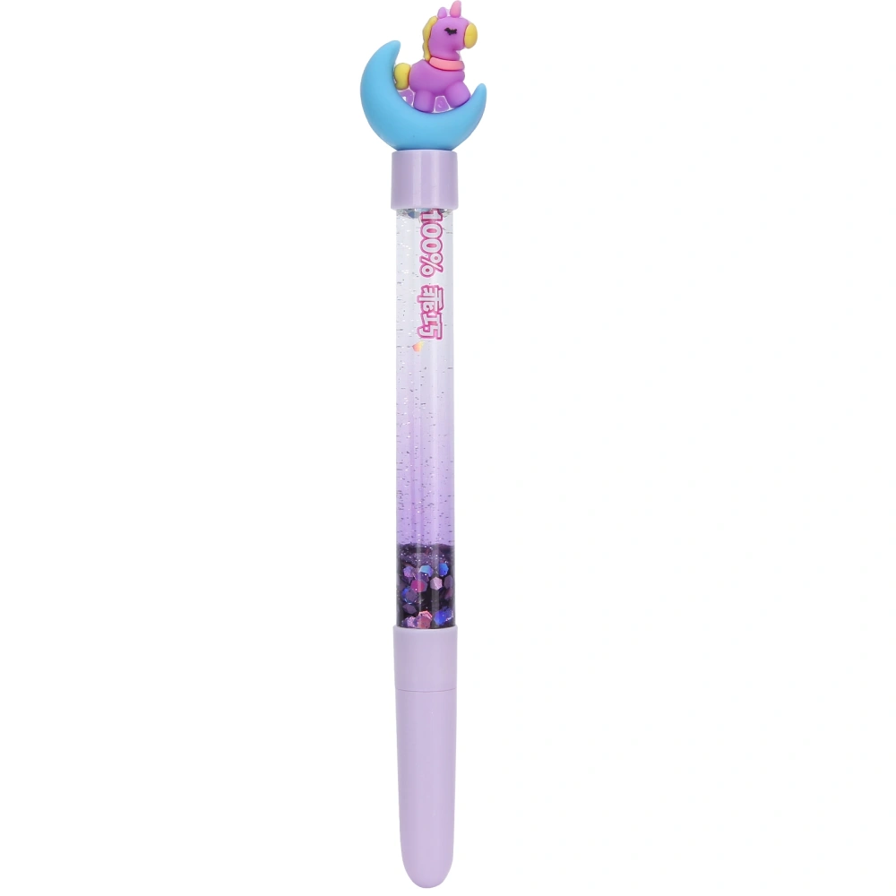 Black Gel Pen Liquid Paillette Handle Cartoon Cap Painting Writing Stationery Soft RubberPurple Pen Holder