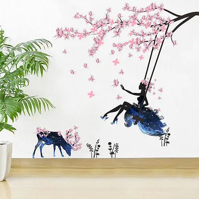 Flower Fairy and Deer Wall Sticker Fashion Wall Sticker for Home Decoration