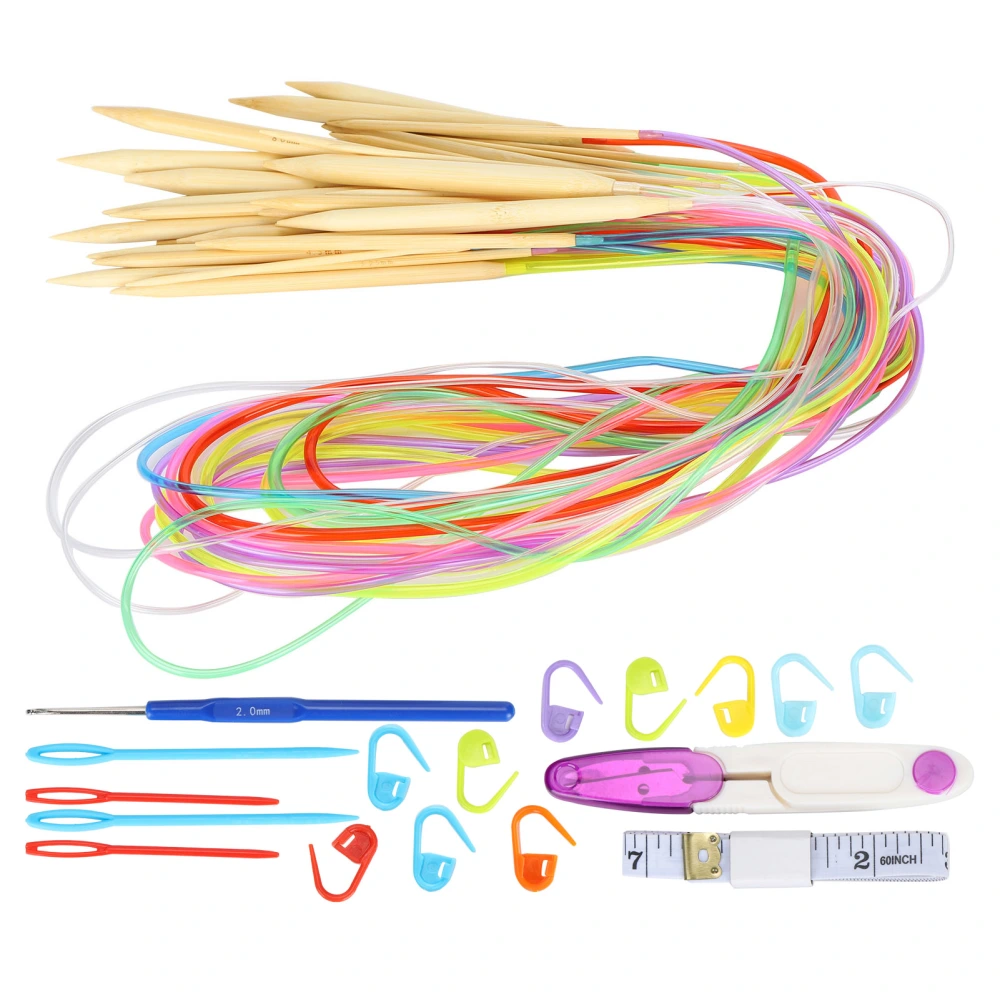 18Pcs Circular Needle DoublePointed Bamboo Color Tube Needlework Tool with Accessories Pack(100cm Accessories Pack )