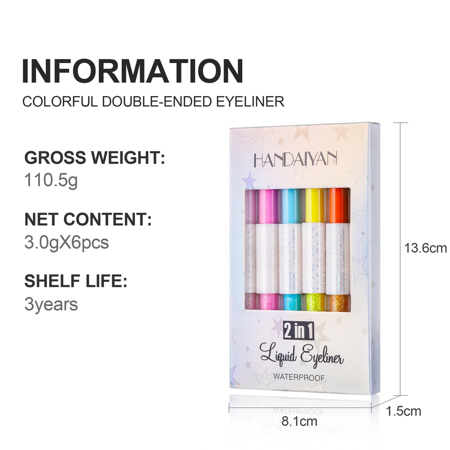 Colorful Double Ended Eyeliner Pen, 2-in-1 Quick Drying Eyeliners Waterproof Long Lasting, High-Pigmented Colorful Eyeliners Pen