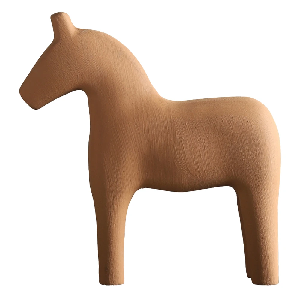 Wooden Horse Figurine Sturdy Pinewood Hand Painted Simple Pure Color Horse Statue for Family Office Tabletop Khaki L