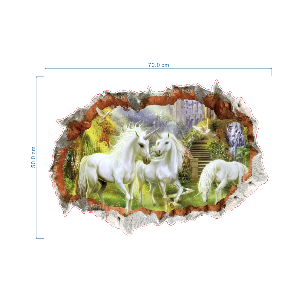3D Unicorns Wall Decal, Removable & Self-Adhesive Paper DIY Mural Sticker