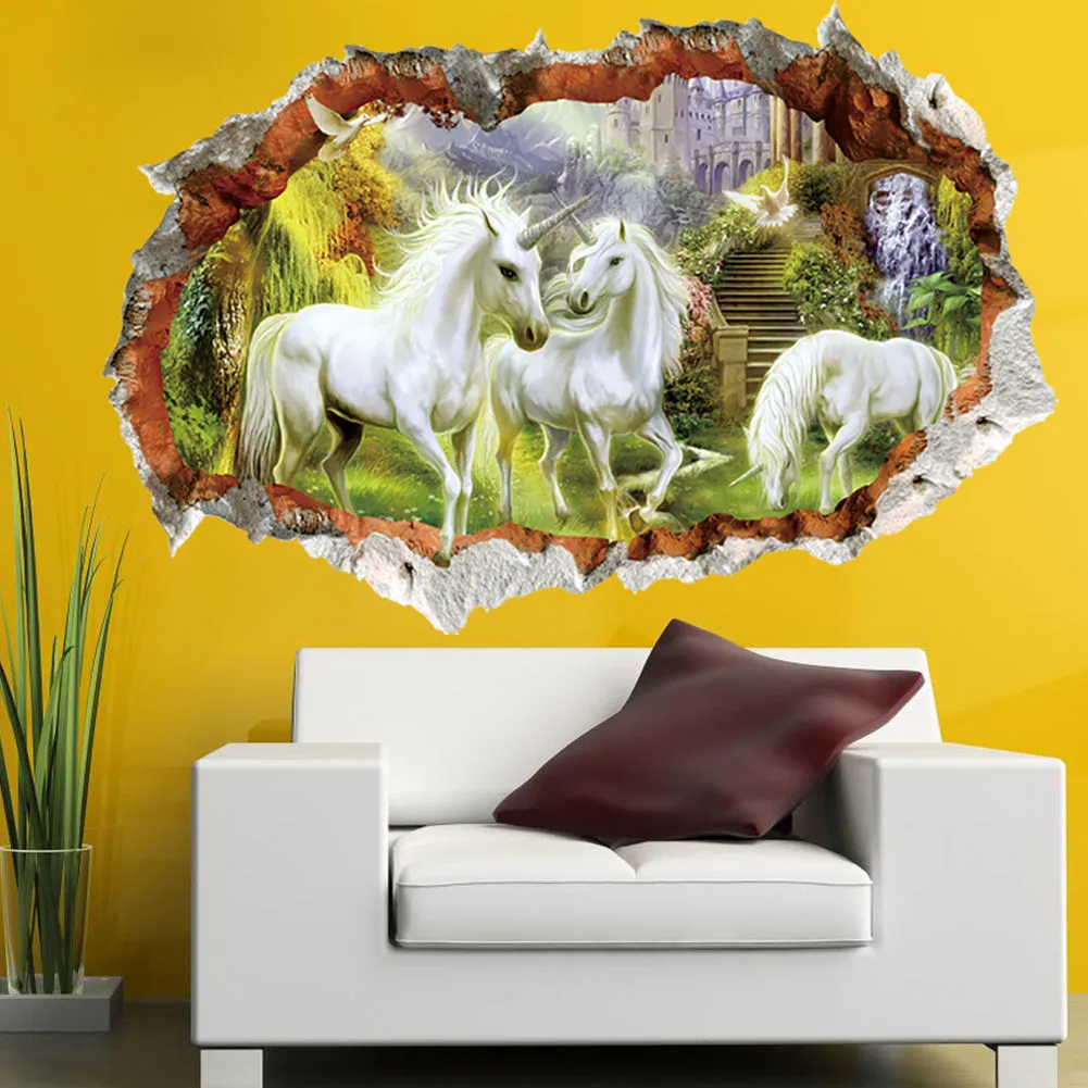 3D Unicorns Wall Decal, Removable & Self-Adhesive Paper DIY Mural Sticker