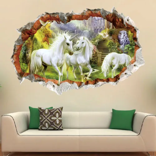 3D Unicorns Wall Decal, Removable & Self-Adhesive Paper DIY Mural Sticker