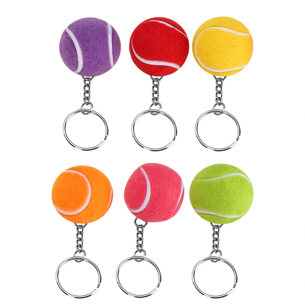 6pcs Tennis Ball Keychain Keyring Pendant Decoration Gift Multi Colors for Bags Key 4cm