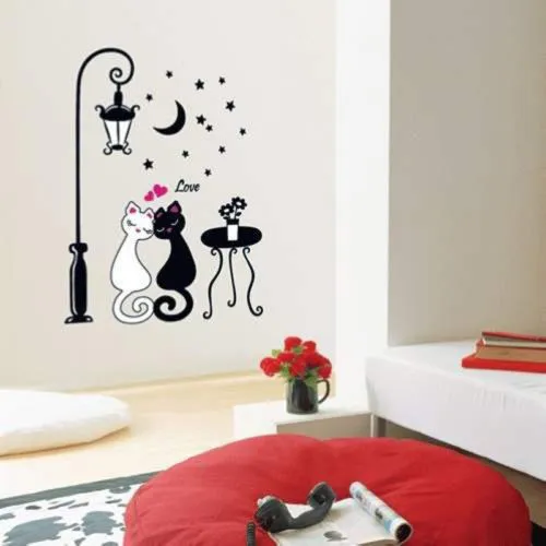 Cartoon Cat Street Lamp Wall Sticker Cute Animal Wall Sticker