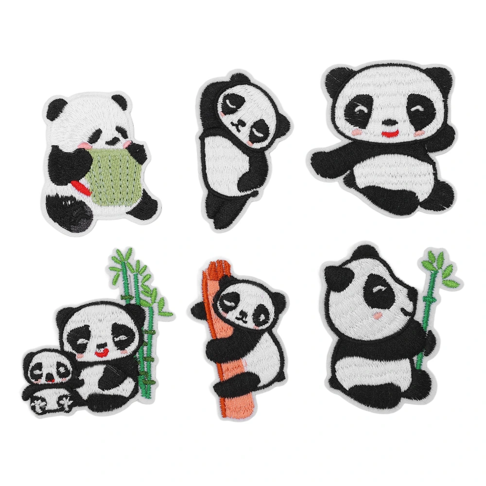 6Pcs Panda Embroidery Patch Shading Blemishes Damage Various Styles Panda Iron On Patches for DIY Craft Bag Shoe