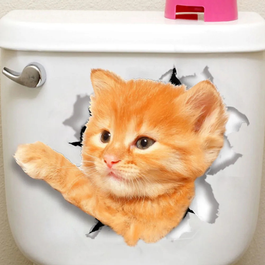 3D Animal Toilet Stickers, Funny Cute Cat Dog View Vivid Art Decor