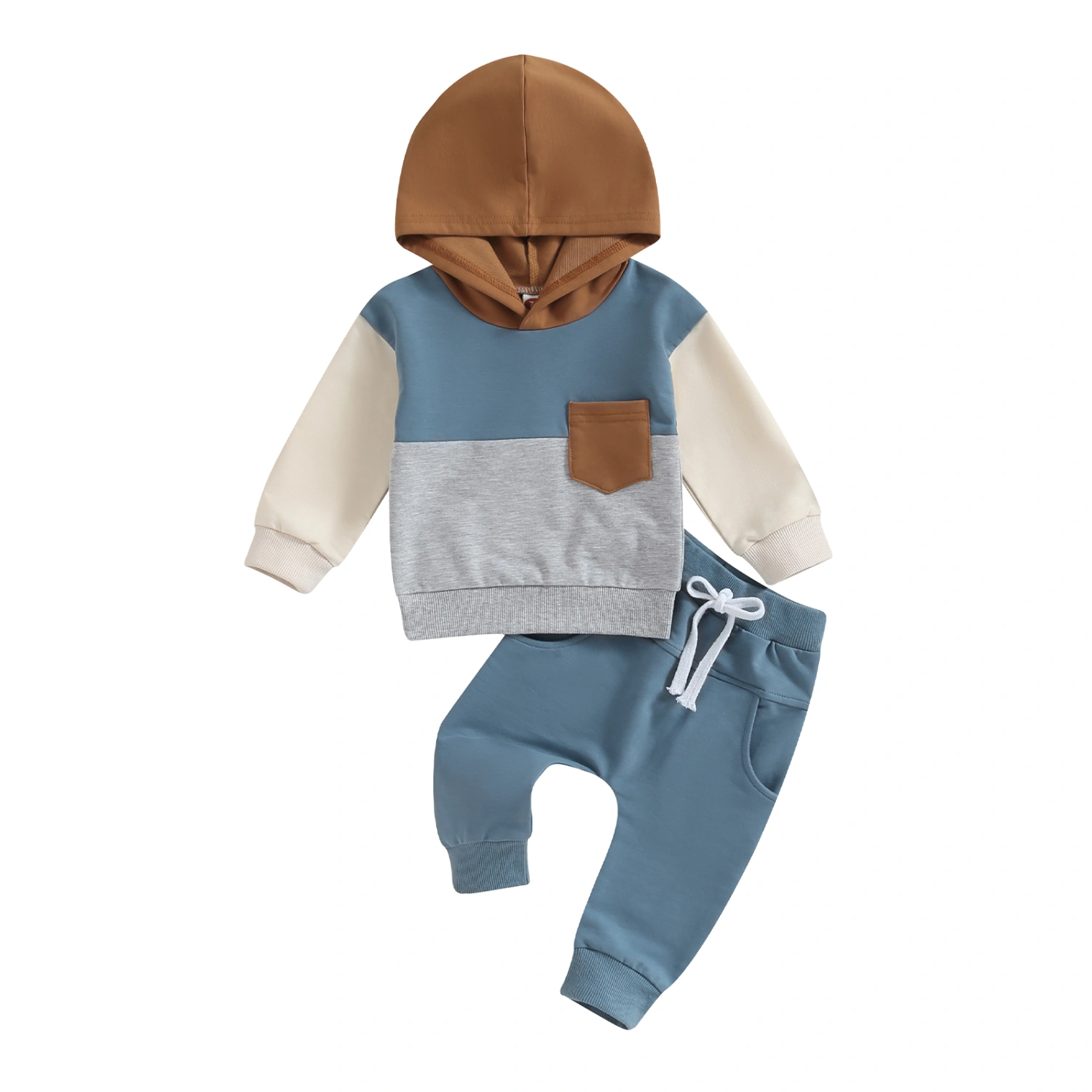 Baby Boy Fall Outfits Contrast Color Pocket Hoodie + Pants Set