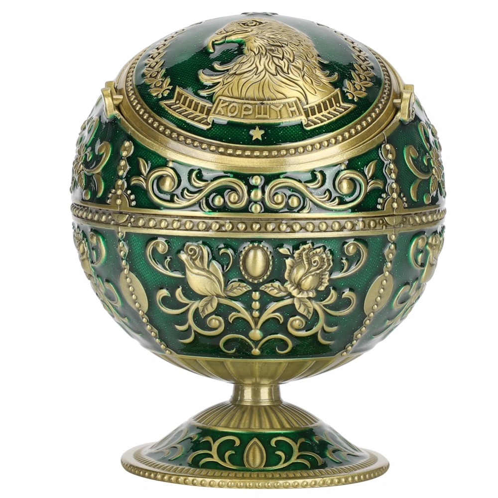 Retro Ashtray W/Lid Globe Eagle Green Zinc Alloy Smoking Accessories Decorative Ornament