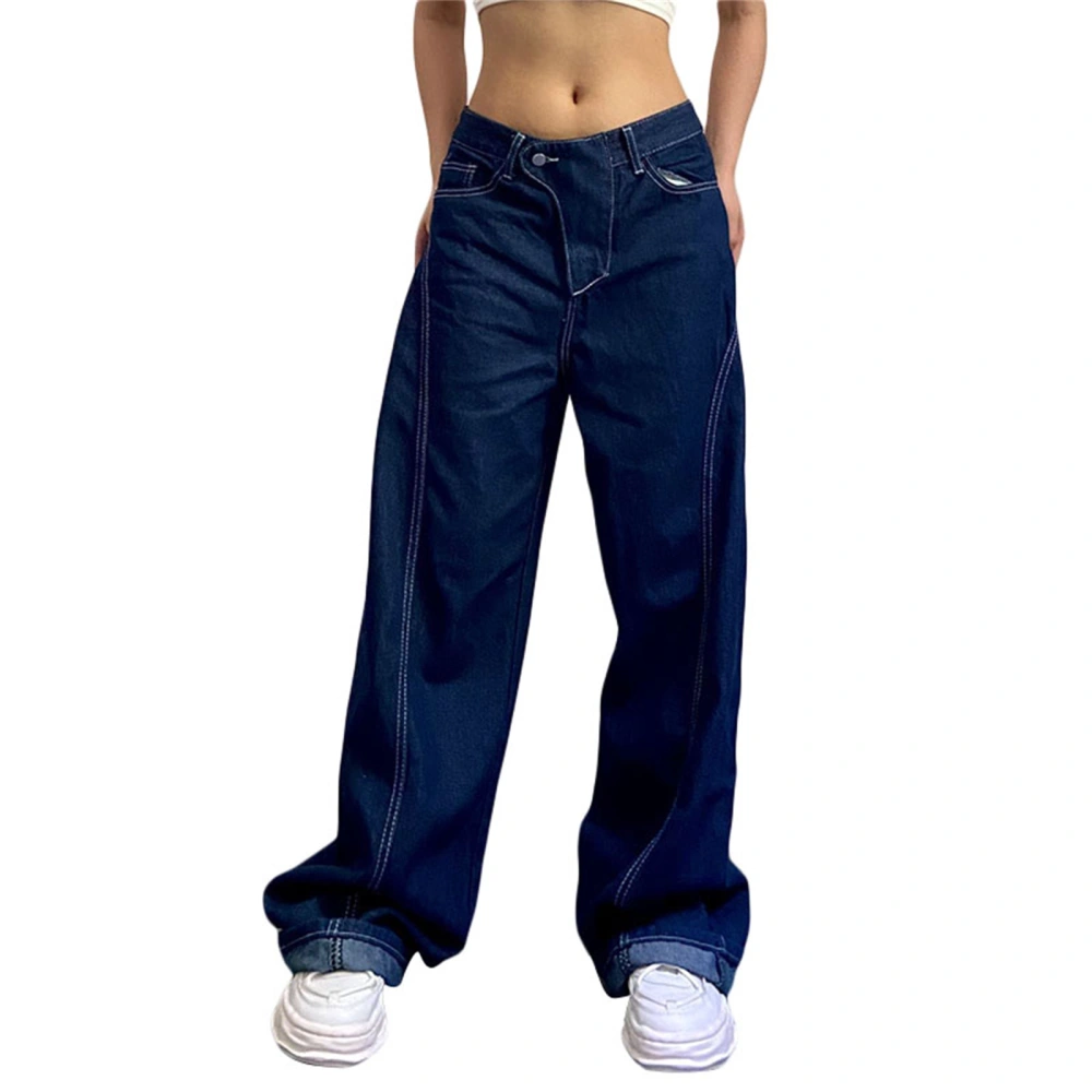 Women Wide Leg Jeans, Low Waist Solid Loose Trousers for Casual Street