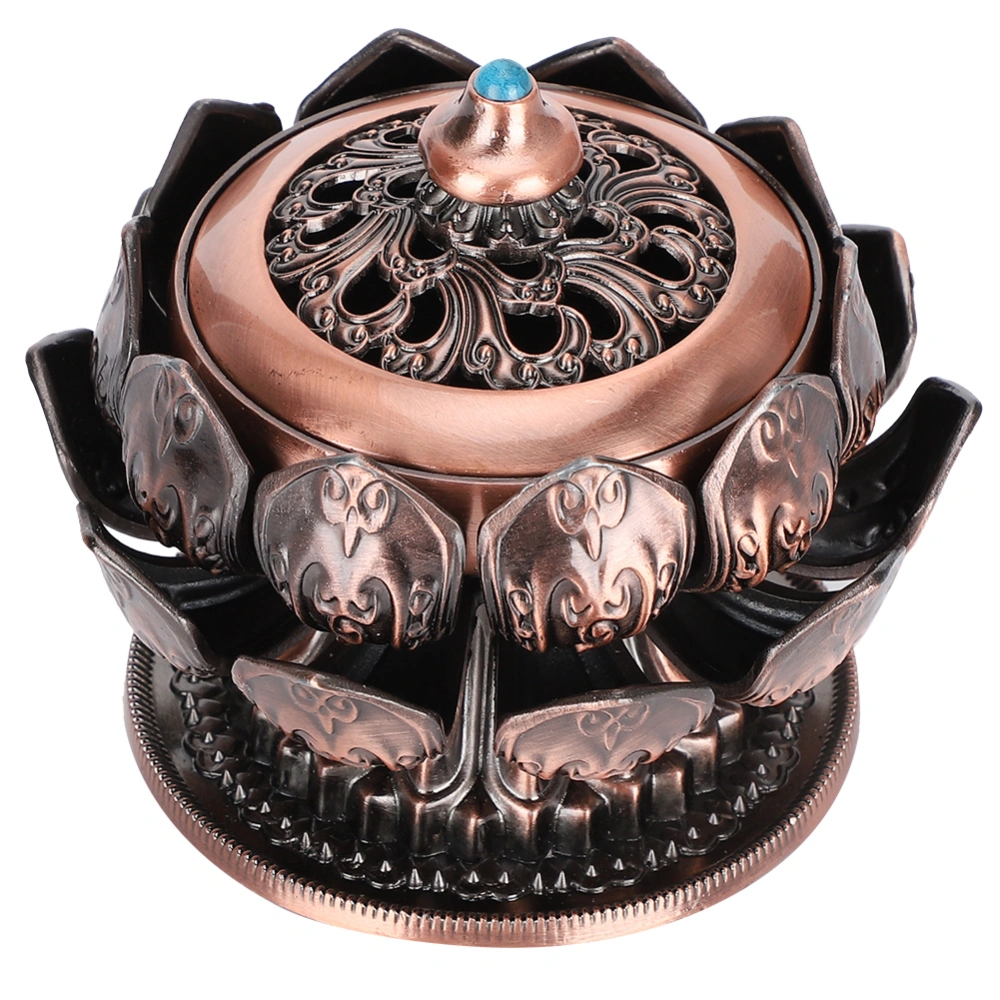 Copper Incense Burner Retro Lotuses Styling with Lid Fireproof Cotton Indoor Home Office Ornament