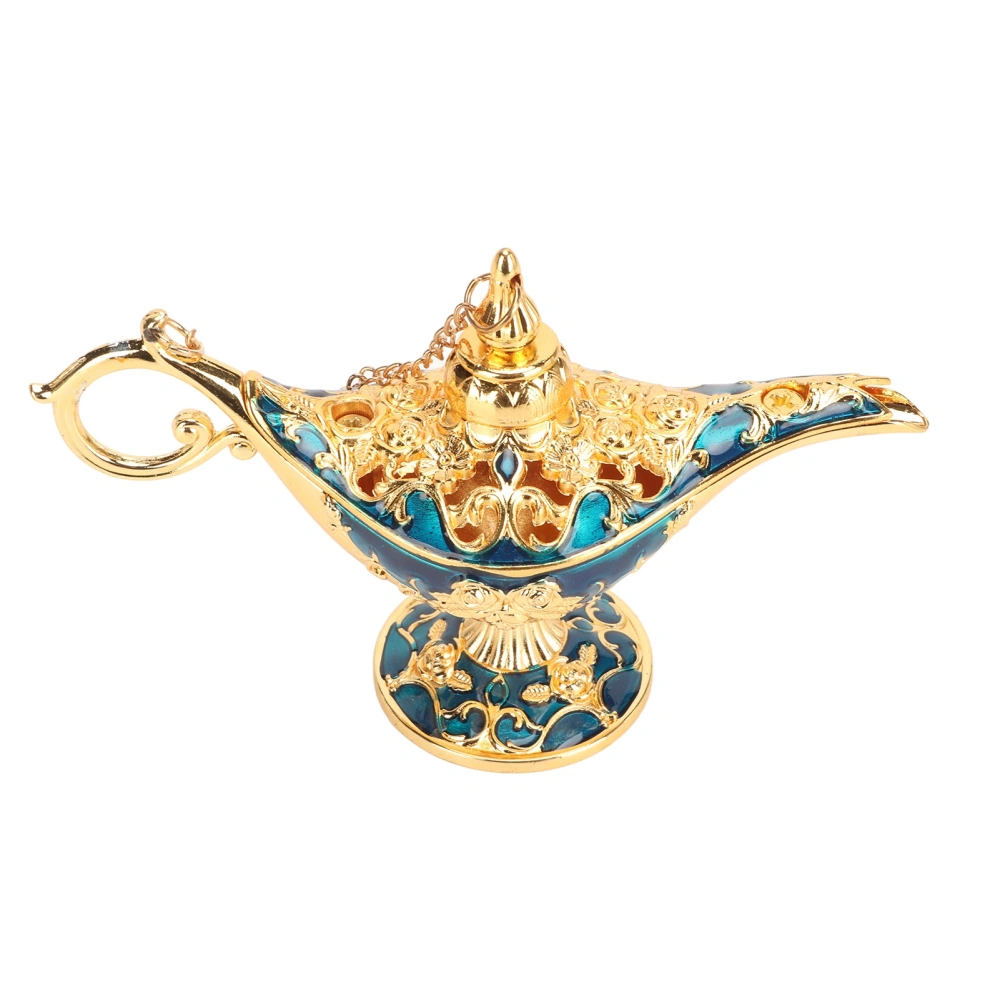 Magic Genie Lamp Exquisite Colorfast Eye Catching Alloy Embossed Pattern Genie Lamp for Bedroom Office Gold+BLue 4.7in