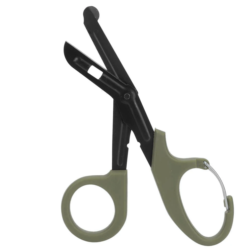 Stainless Steel Bandage Scissors with Fine Teeth First Aid Emergency Tool(Military Green)