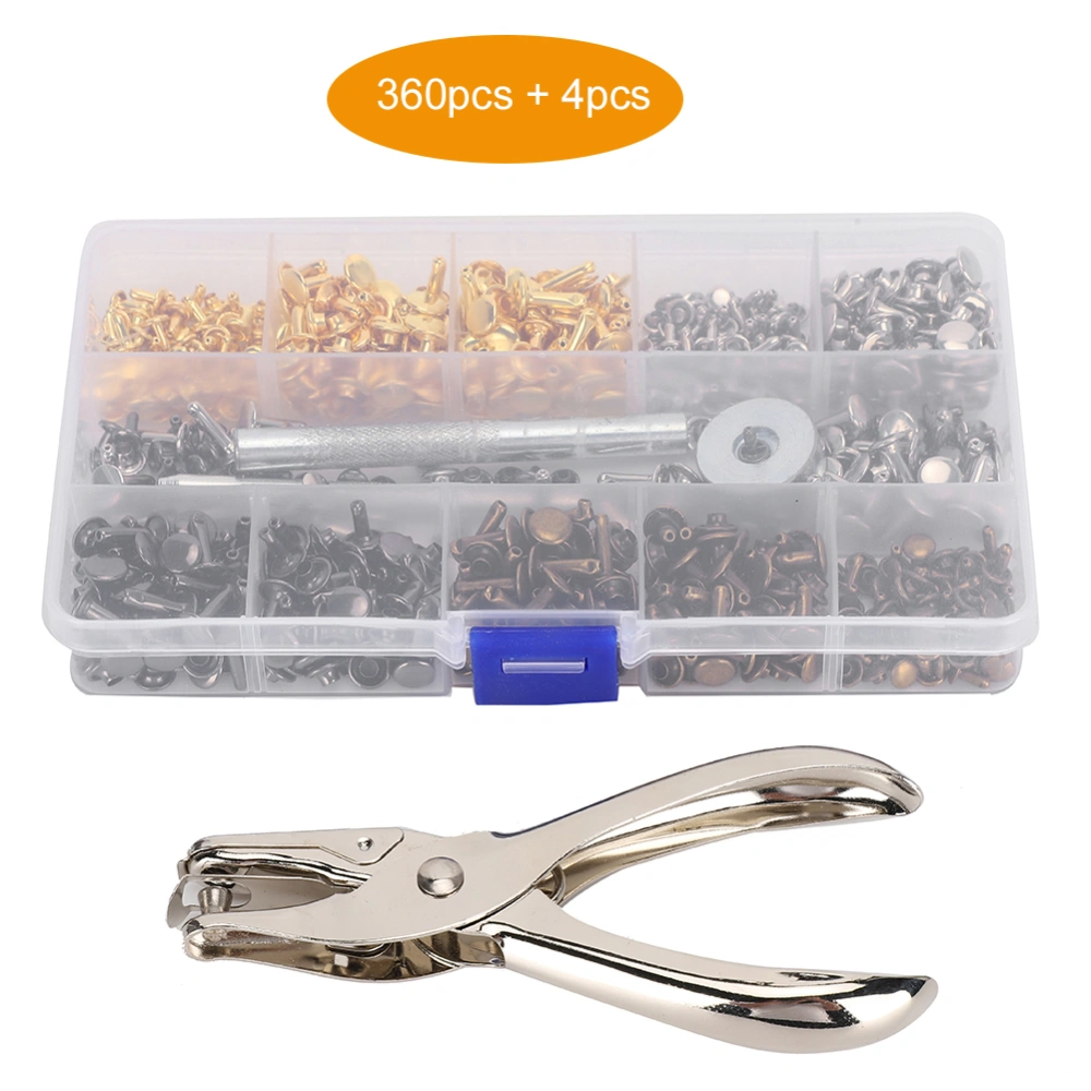 360Pcs Double Cap Rivet Set 4Pcs Tool Set Round Head Fastener Leather Craft Accessories