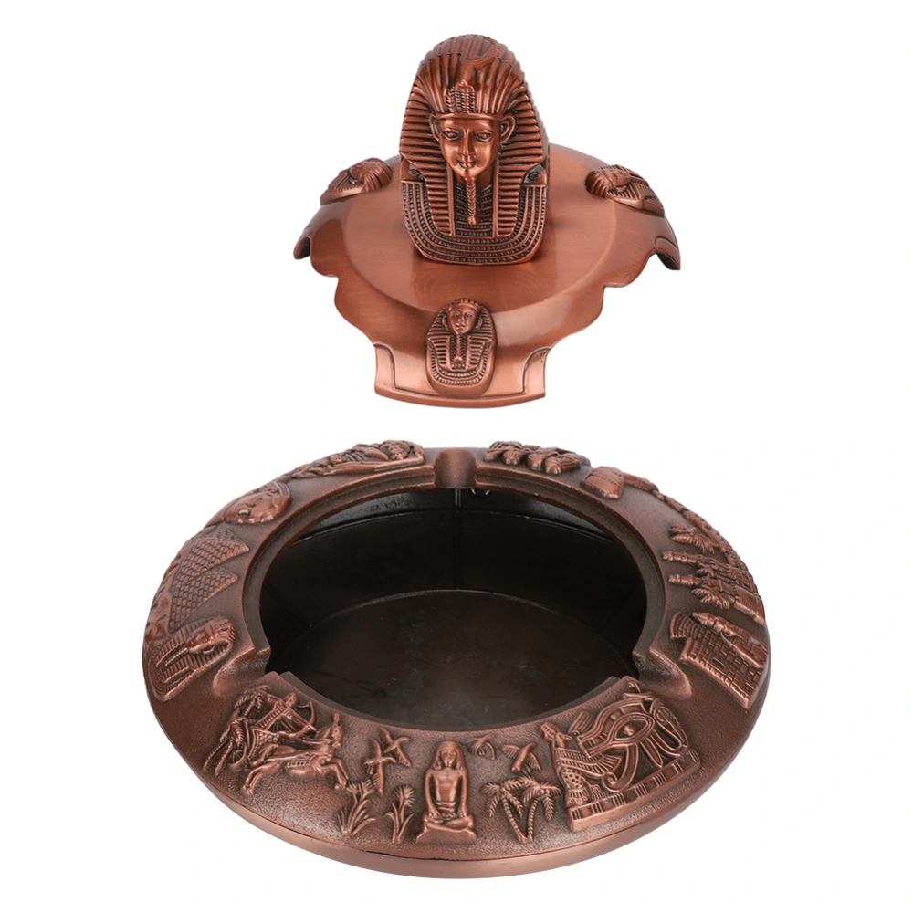 Metal Ashtray with Cover Retro Zinc Alloy Crafts Innovative Ornaments Egyptian Pharaoh shape(Coppery )