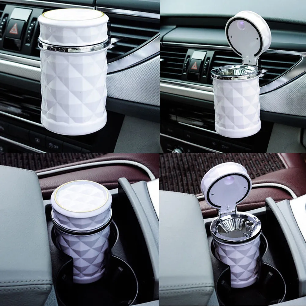 Portable Car LED Ashtray with Lid Cup Round Soot Rubbish Storage Holder