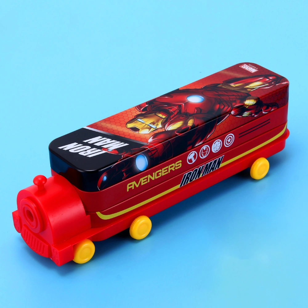 Cartoon Pencil Case Train Shape 2 Layer Large Capacity Foldable Stationery Box for Students Home School Red Iron Person