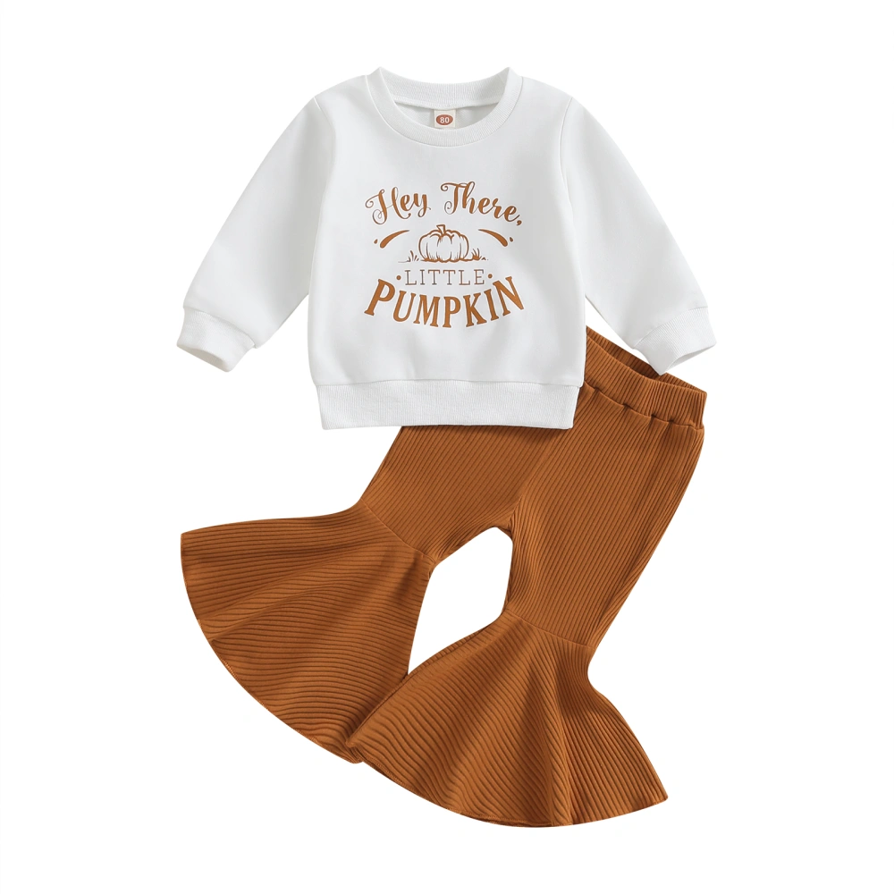 Girls Halloween Pants Set Pumpkin Letters Print Sweatshirt Flare Pants