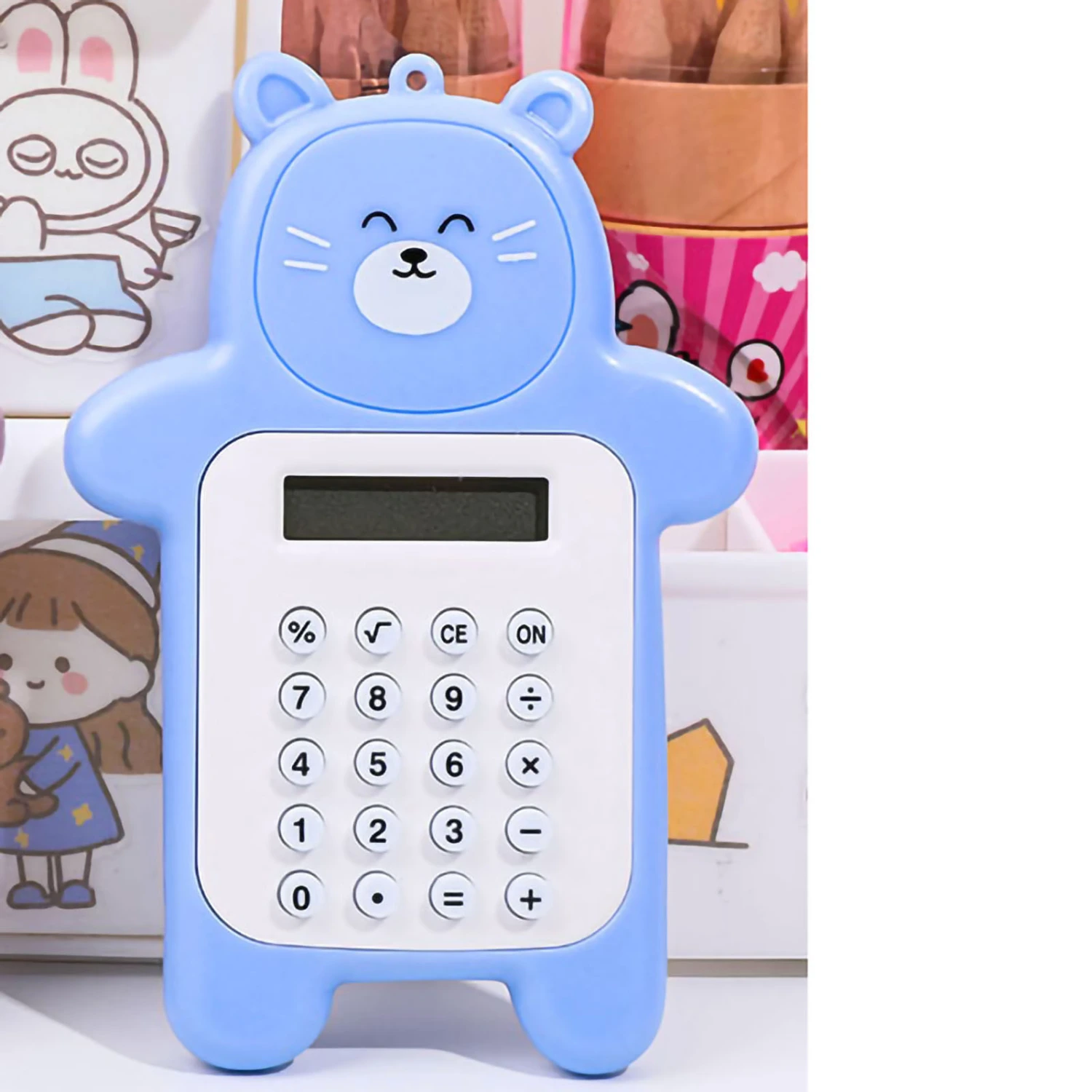 Portable Calculator Cute Bear Style 8 Digit Calculator Mini Cartoon Calculator for Girl Students Gift Blue Bear