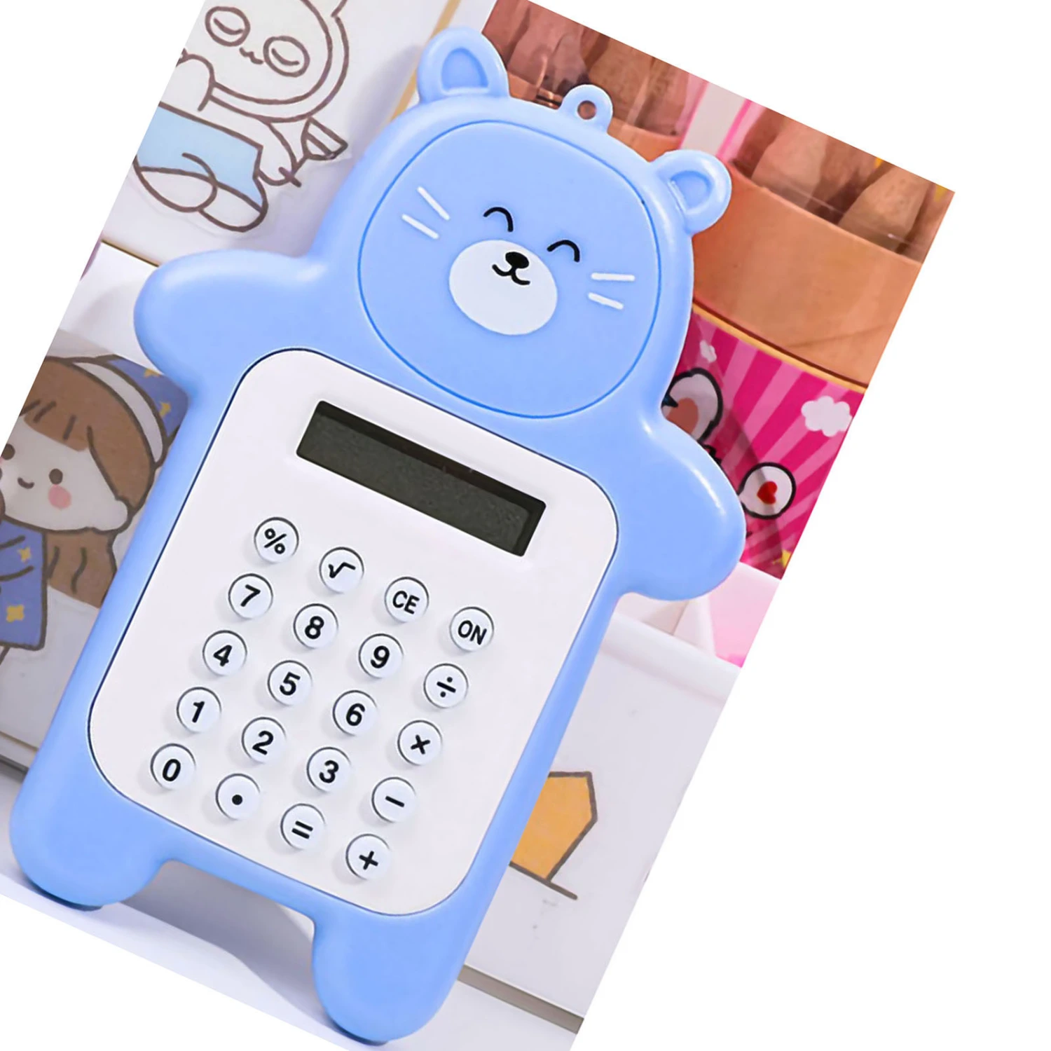 Portable Calculator Cute Bear Style 8 Digit Calculator Mini Cartoon Calculator for Girl Students Gift Blue Bear