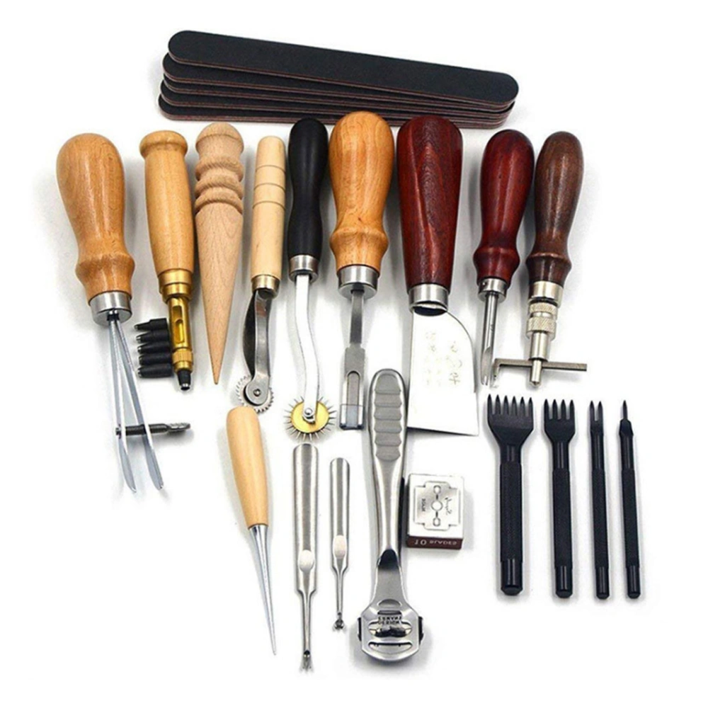 19pcs/set Leather Craft Punch Tools Leathercraft Stitching Carving DIY Handmade Groover