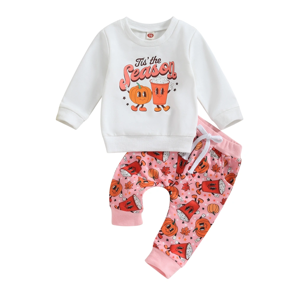 Baby Girl 2Pcs Fall Outfits Cartoon Print Sweatshirt + Trousers Set