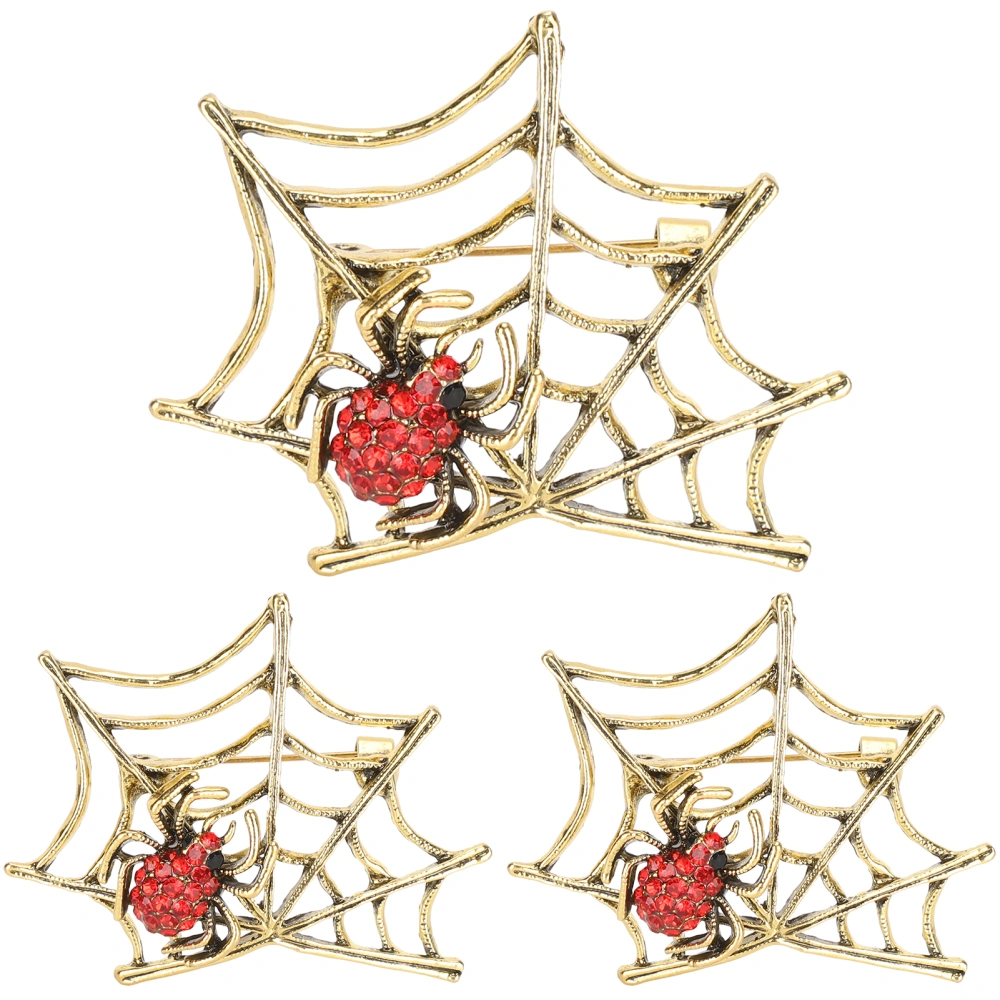 3Pcs Brooch Pins Hand‑Made Retro Fashion Alloy Diamond Spider Shaped DIY Wedding Bouquets KitCHJ‑2087 Red Diamond