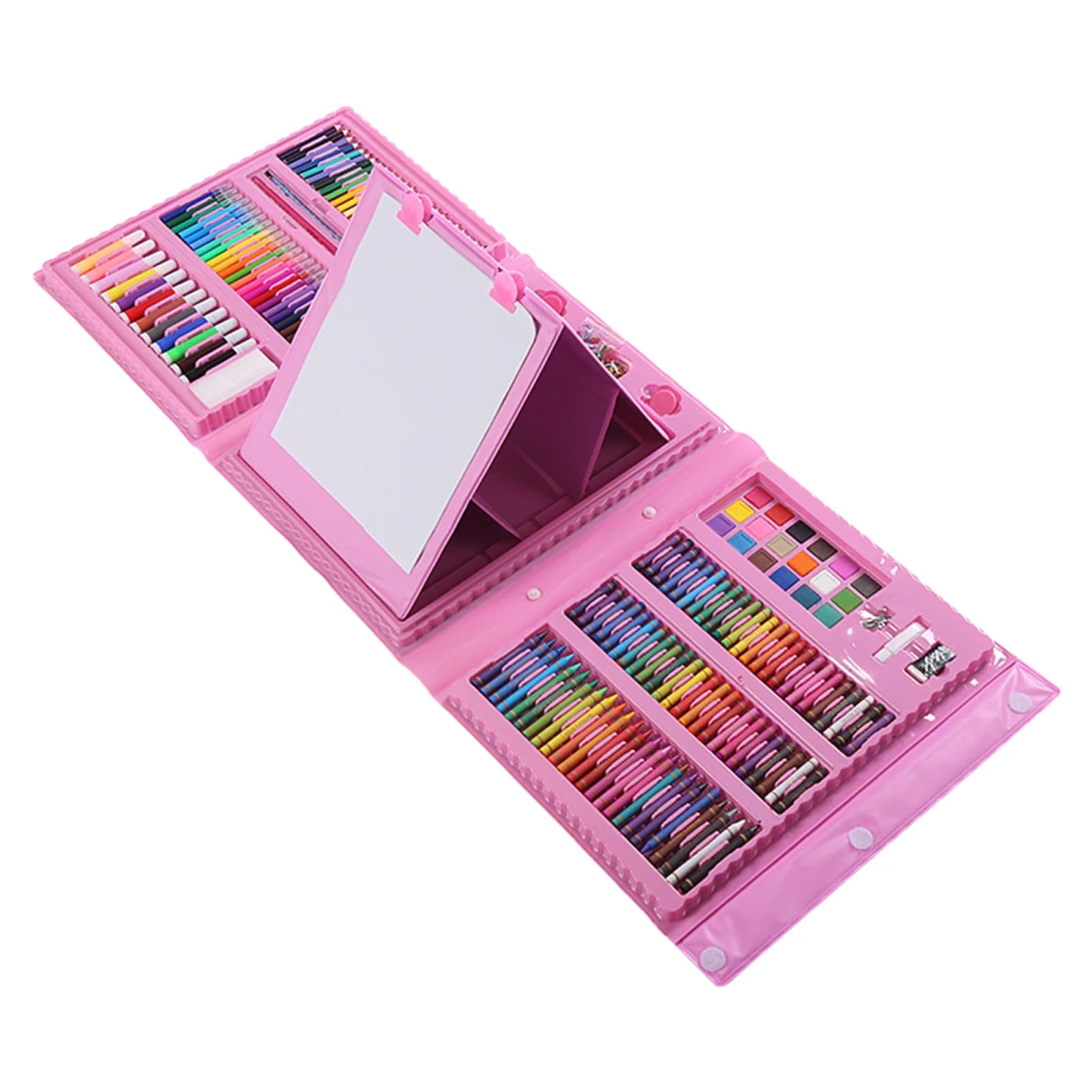 208Pcs Kids Drawing Kit Cartoon Design Assorted Bright Colors Multi Purpose Colored Crayons for Coloring Painting Pink