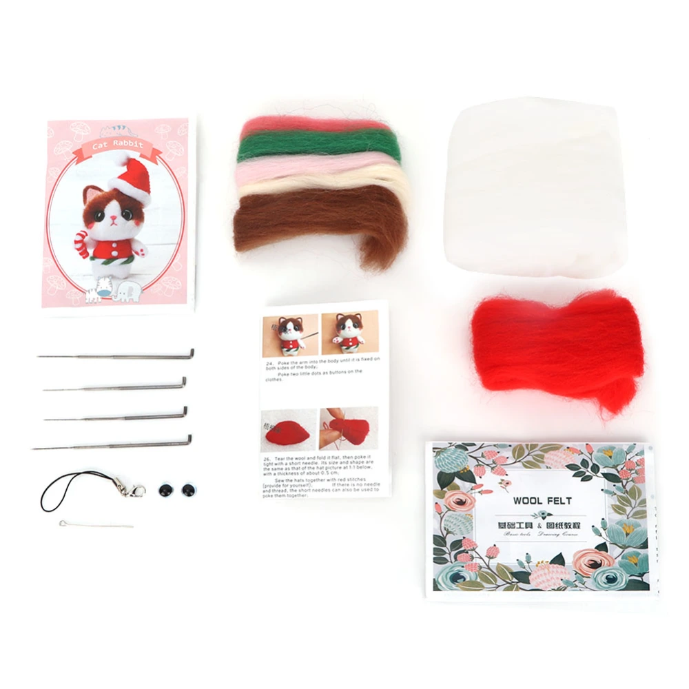 Non Finished DIY Cat Doll Wool Felting Handmade Craft Poked Needle Handcraft Material Set