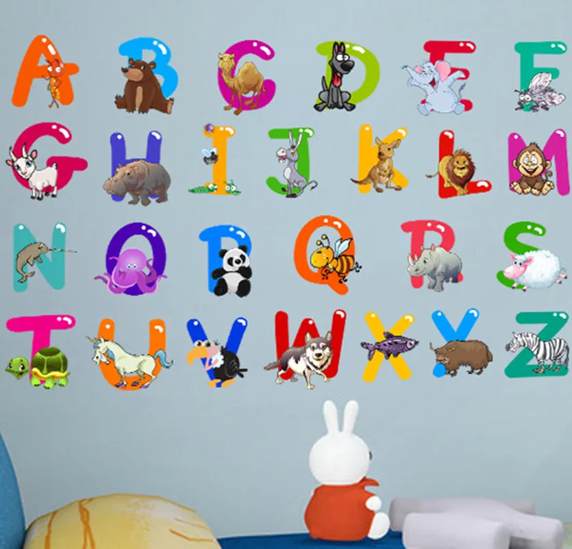 Cartoon Animal Alphabet Wall Sticker Letters Wall Sticker for Home Decoration