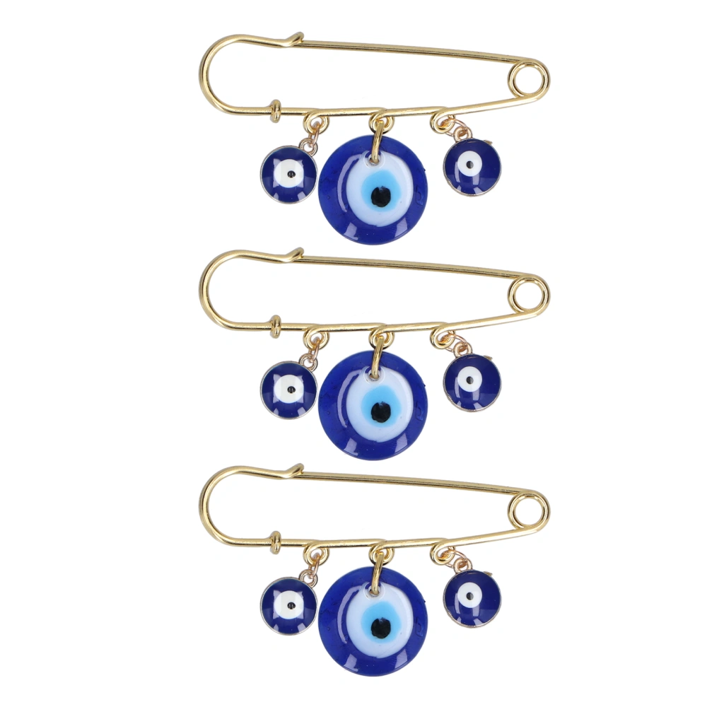 3pcs Clothing Pins 3 Blue Eye Pendants Golden Pin Exquisite Multifunctional Safety Pins for Clothes Bag Scarf Decoration