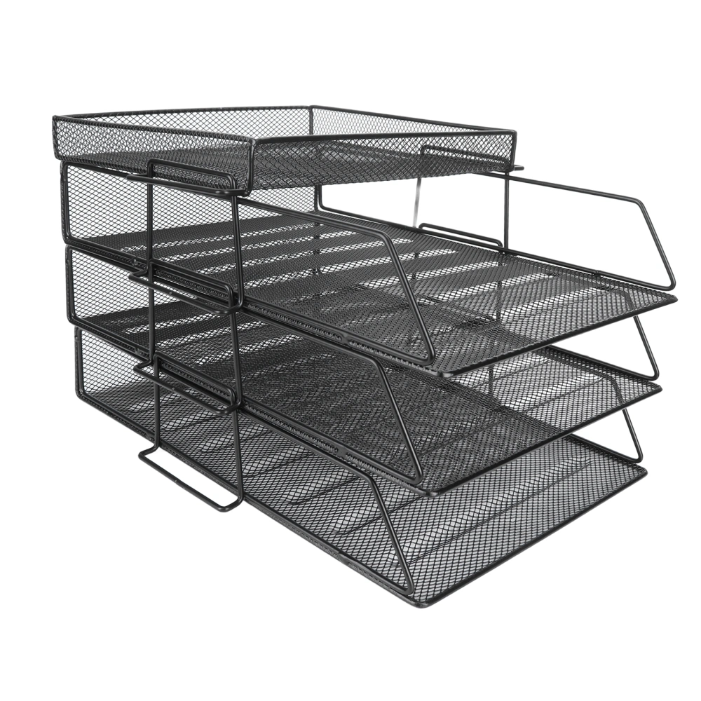 4Pcs File Rack Stackable Separable Mesh Hollow Design Large Capacity Easy Installation Desktop File Storage Holders