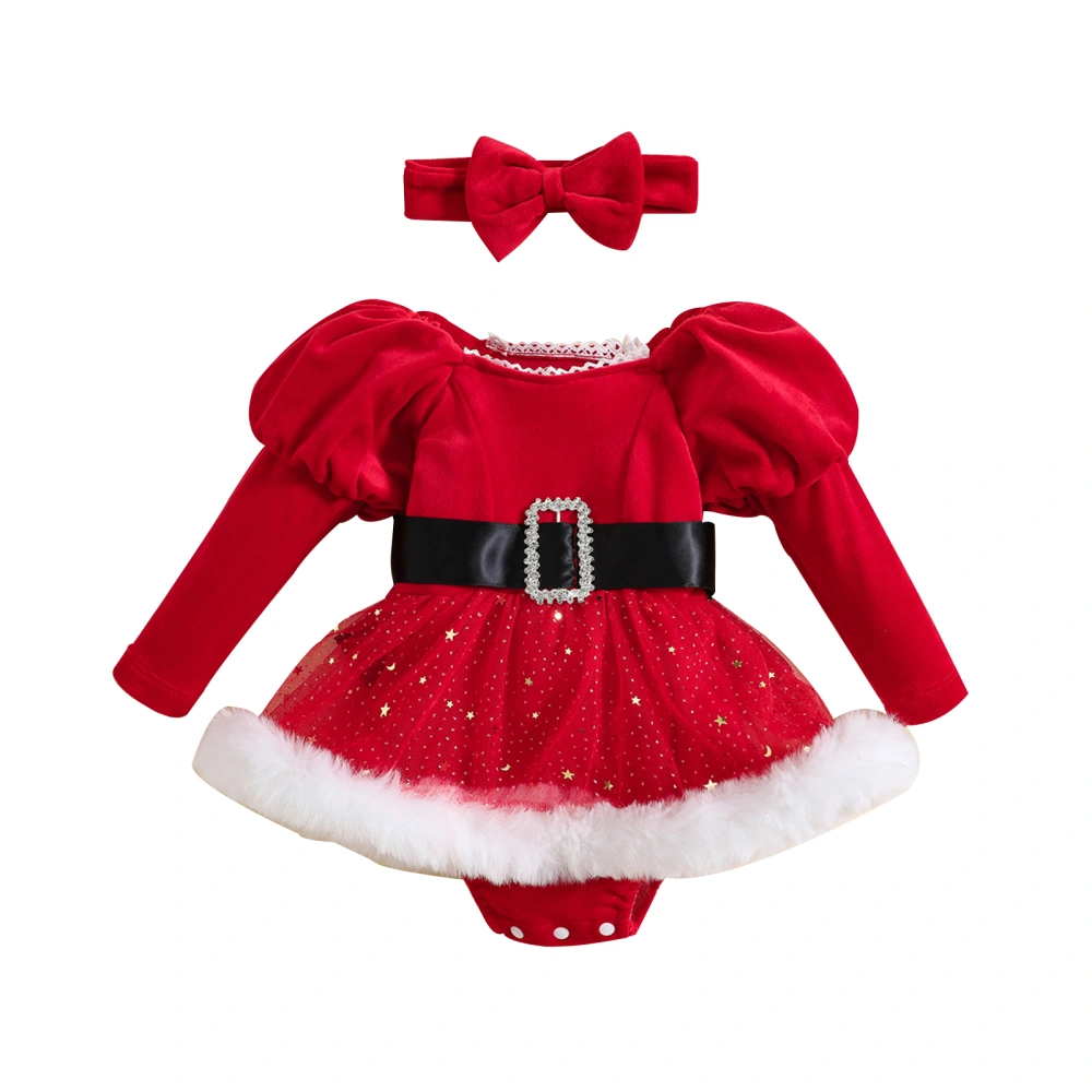 Baby Girls Rompers Dress Christmas Clothes Bodysuits with Headband