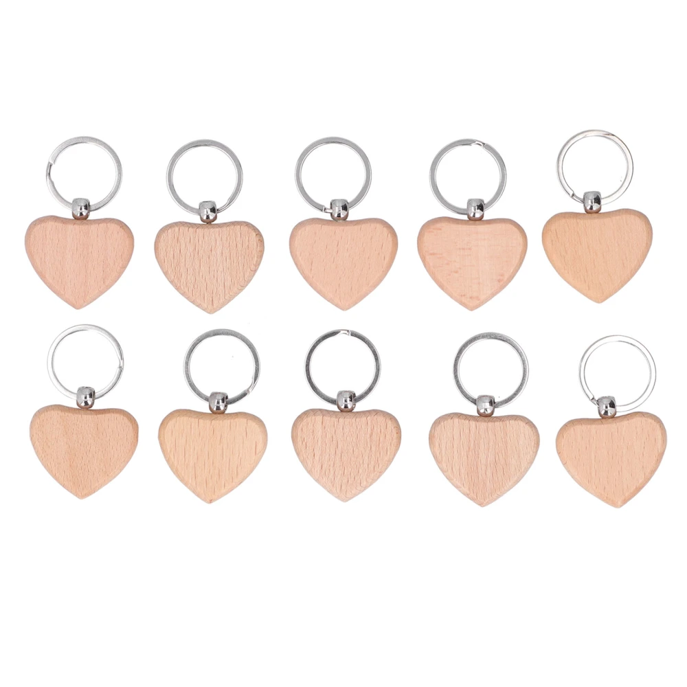 10Pcs Wooden Key Chain Light Weight Write Engrave Easily Stylish Heart Shaped Blank Wooden Keychain for DIY Gift