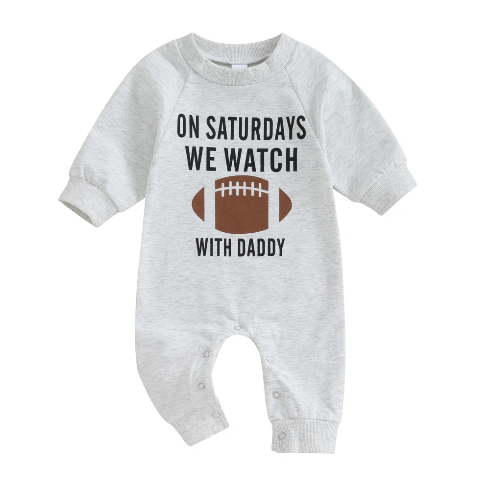 Infant Baby Jumpsuit, Letter& Football Print Long Sleeve Romper