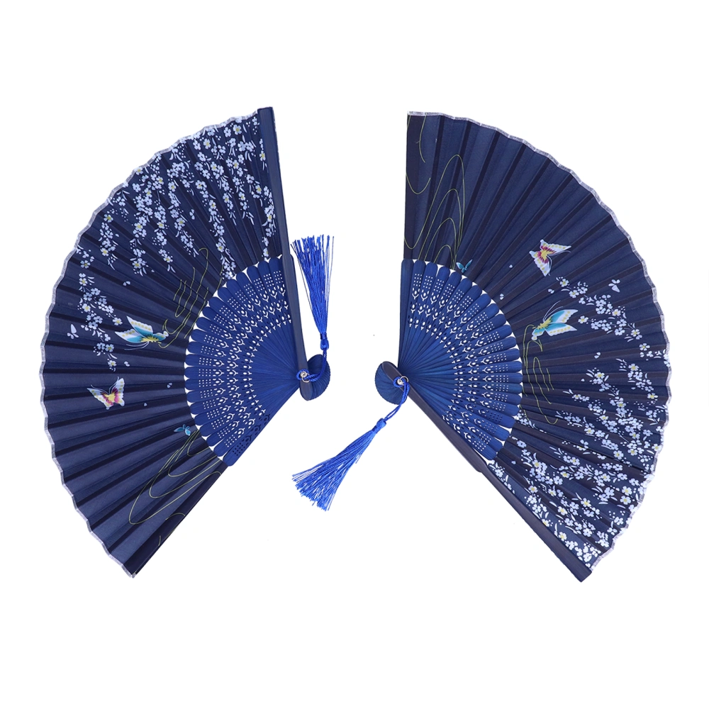 Folding Fan Blue Group Dance Small Butterfly Cherry Blossoms Folding Fan Decoration Gift