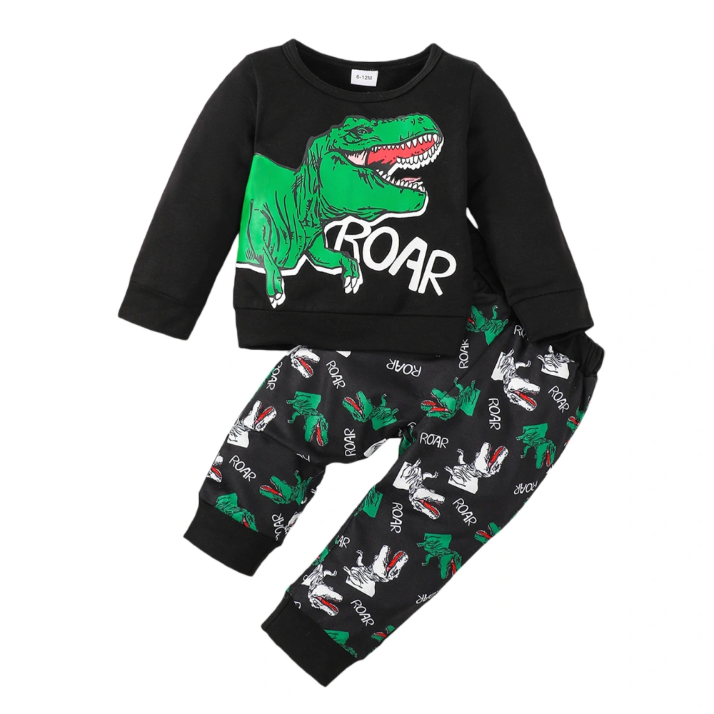 Boys Black Long Sleeve Sweatshirt and Dinosaur Print Pants Sets  