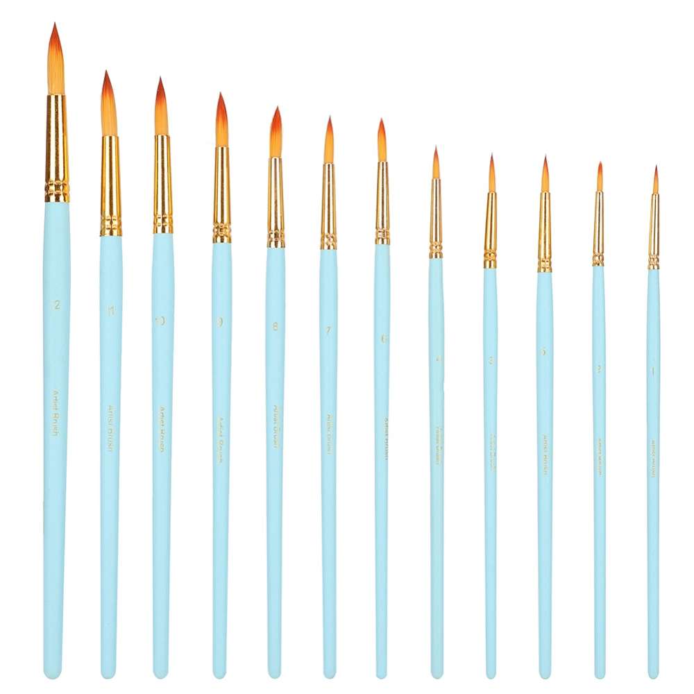 12pcs Painting Brushes Set Nylon Watercolor Oil Acrylic Paint Blue Holder