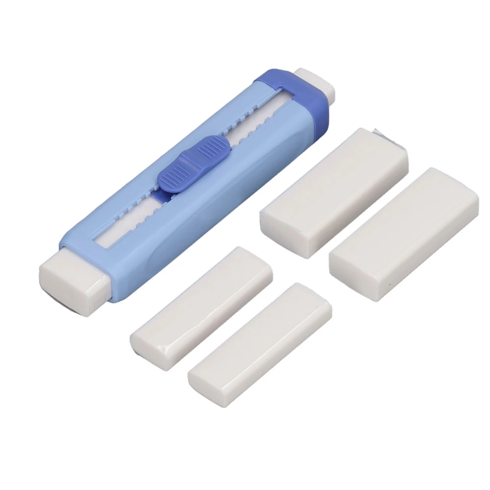 Push Pull Eraser Double Ended Portable ABS Shell Sliding Retractable Eraser School Supplies for Students Blue