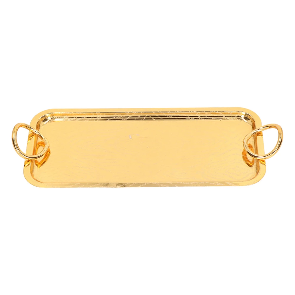 Rectangular Tea Cup Tray Gold Fruit Food Storage Tray with Circle Handle for Wedding Party