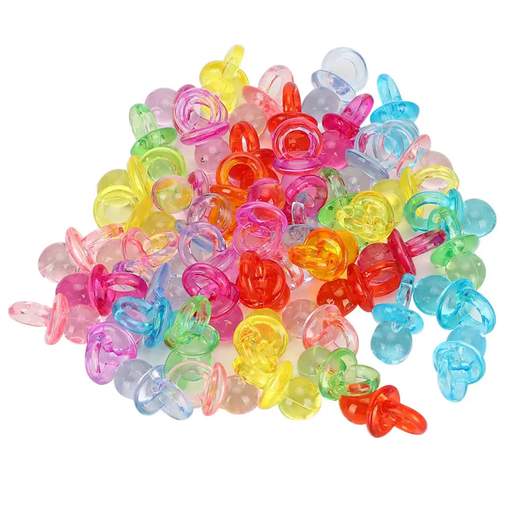 100Pcs Acrylic Pacifier Birthday Party Decoration Baby Baptism Soothing Mini Color Toys